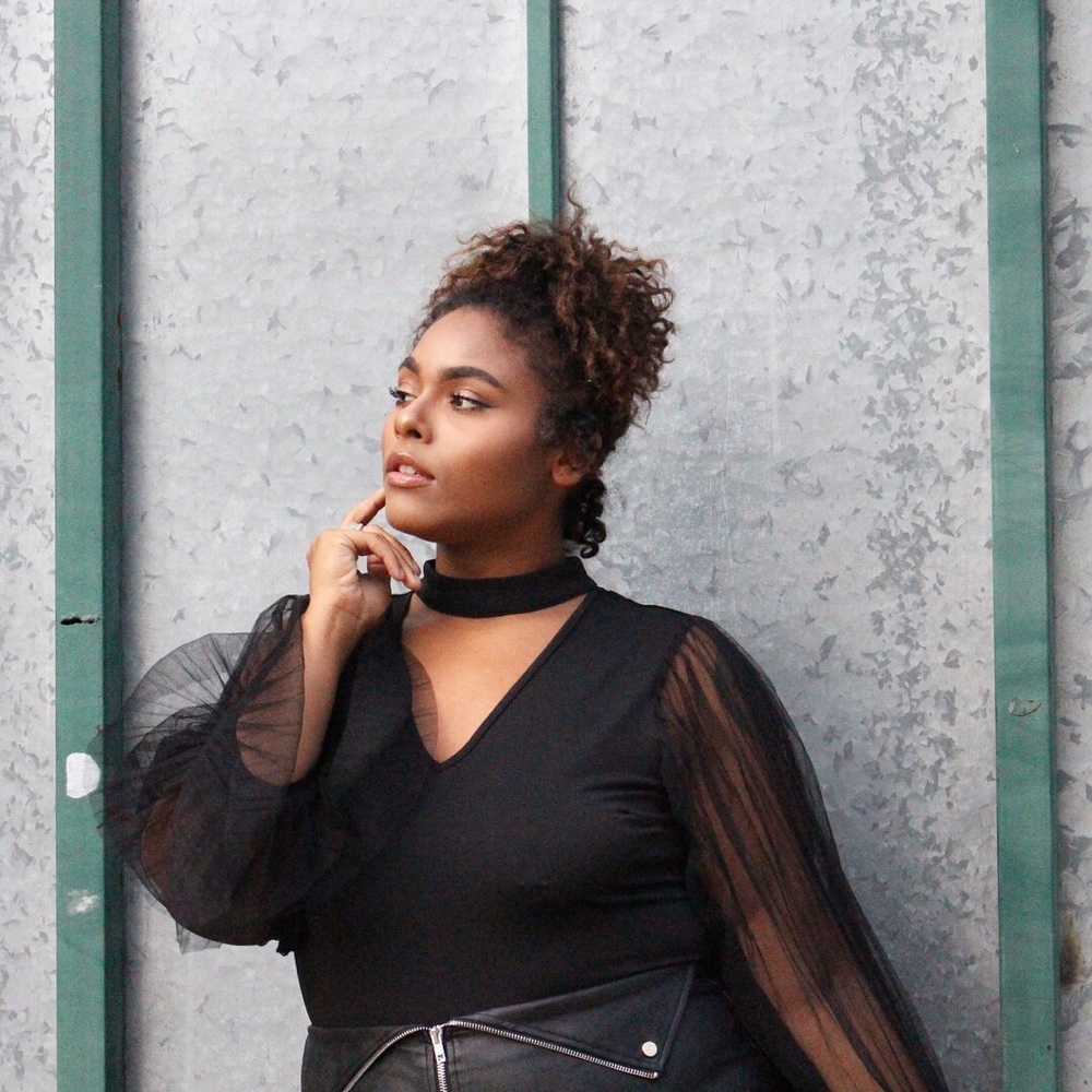 Bodysuit with deep v and tulle dramatic sleeves